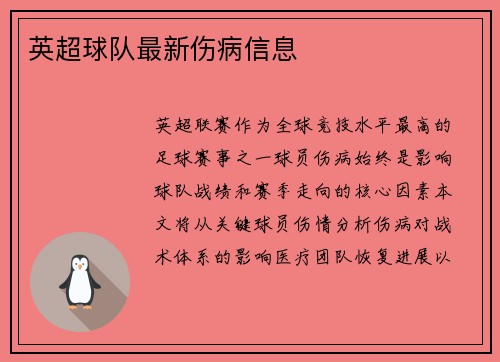 英超球队最新伤病信息