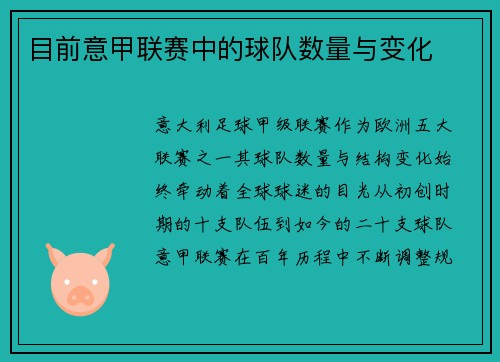 目前意甲联赛中的球队数量与变化