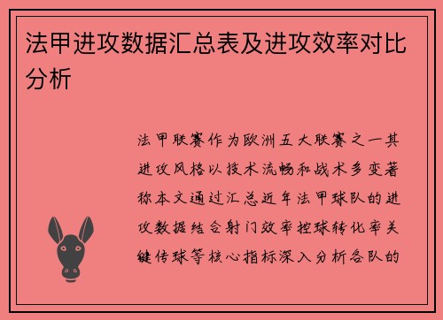法甲进攻数据汇总表及进攻效率对比分析